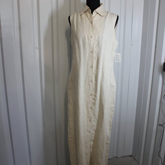 Units Womens 100% Linen Maxi Shirtdress Sleeveless Button Front Size Med NWOT - Picture 3 of 10